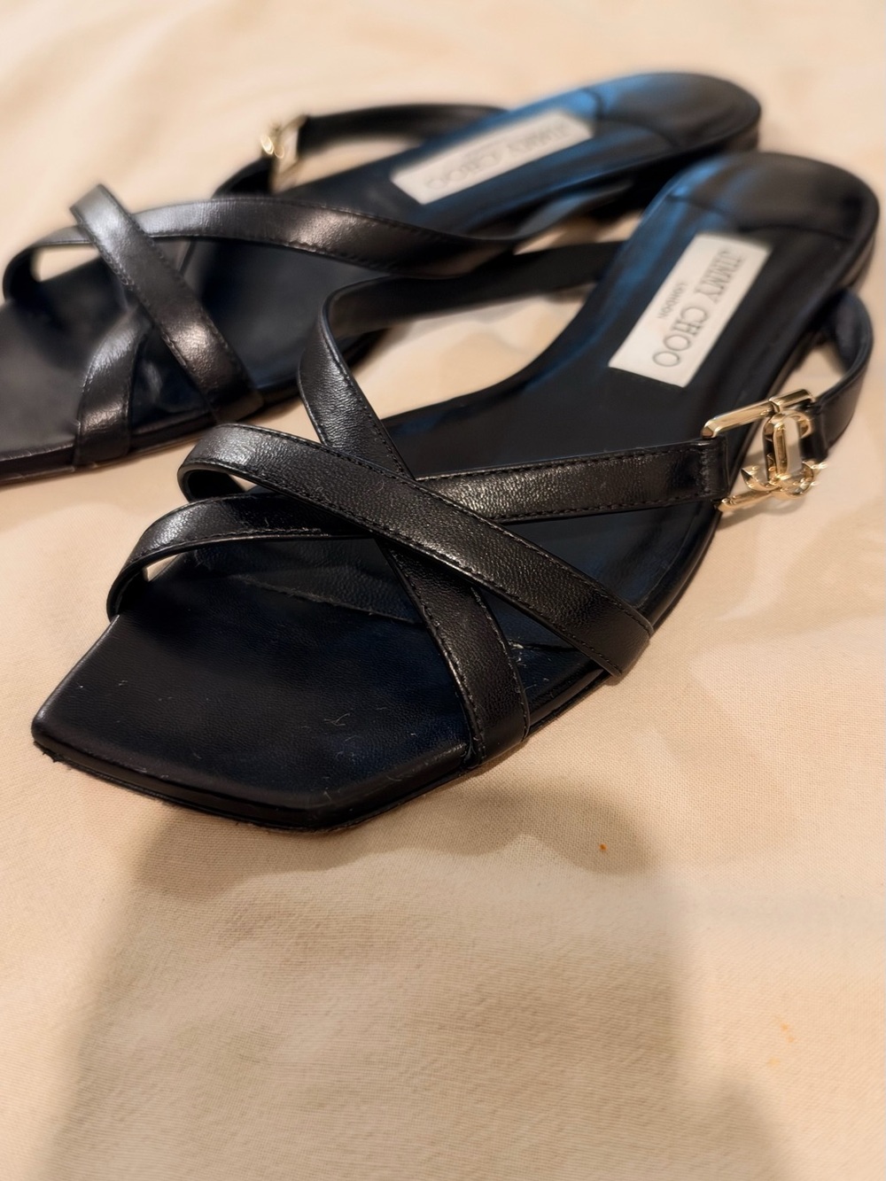 Jimmy Choo Black Leather Strappy Sandals Size 38.5